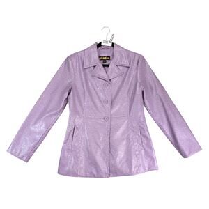 Static Purple Ostrich Embossed Faux Leather Coat Women's M 3-Button Pockets Chic